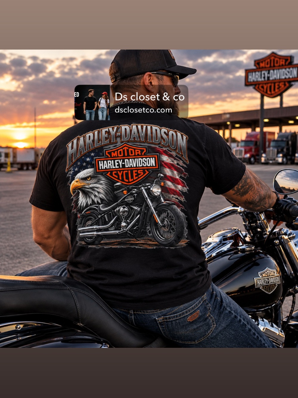 Harley-Davidson Black Graphic Eagle & Motorcycle Short Sleeve Tee